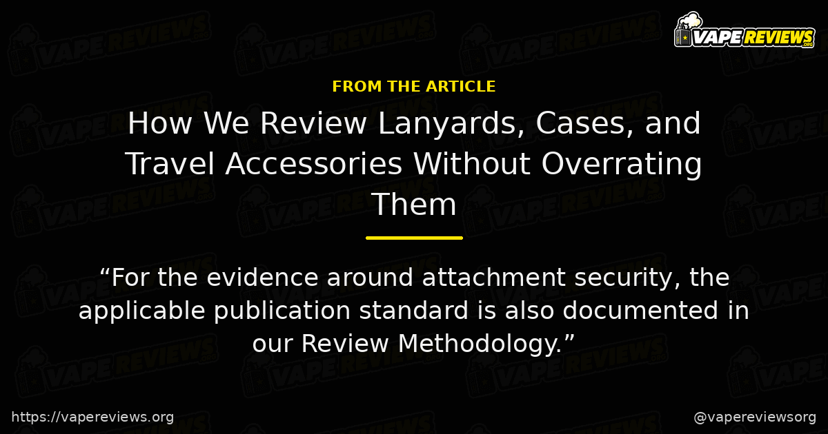 How We Review Lanyards, Cases, and Travel Accessories Without Overrating Them key excerpt How We Review Lanyards, Cases, and Travel Accessories Without Overrating Them article quote graphic